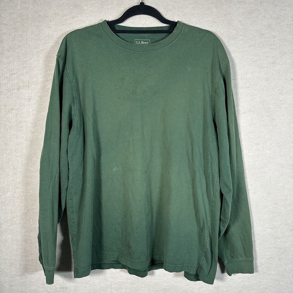 L.L. Bean Forest Green Long Sleeve Men’s T-Shirt Size Large Regular 100% Cotton